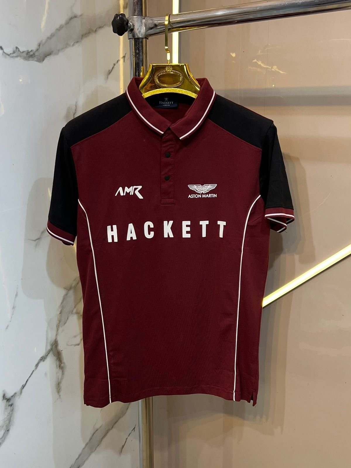 Hacket Aston Martin Black Premium Polo T Shirt - Image 2