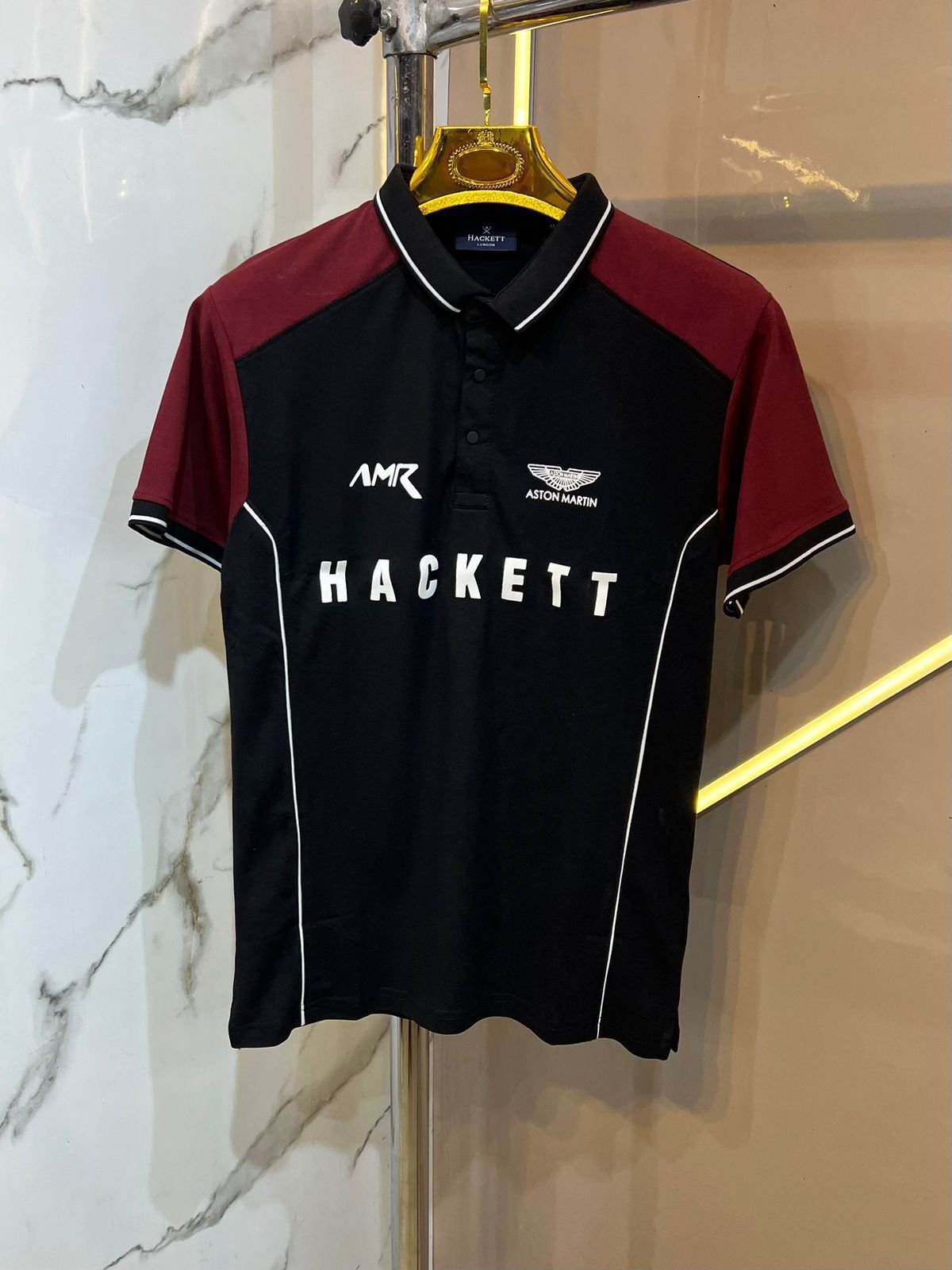 Hacket Aston Martin Black Premium Polo T Shirt - Image 3
